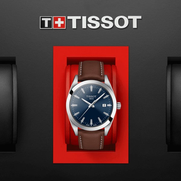 Tissot Gentleman Blue Dial Brown Leather Strap 40mm Watch For Men - T127.410.16.041.00 Watches Tissot   