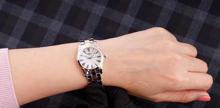 Tissot T Wave Mother of Pearl Dial Two Tone Stainless Steel Strap Watch For Women - T112.210.22.113.01 Watches Tissot   