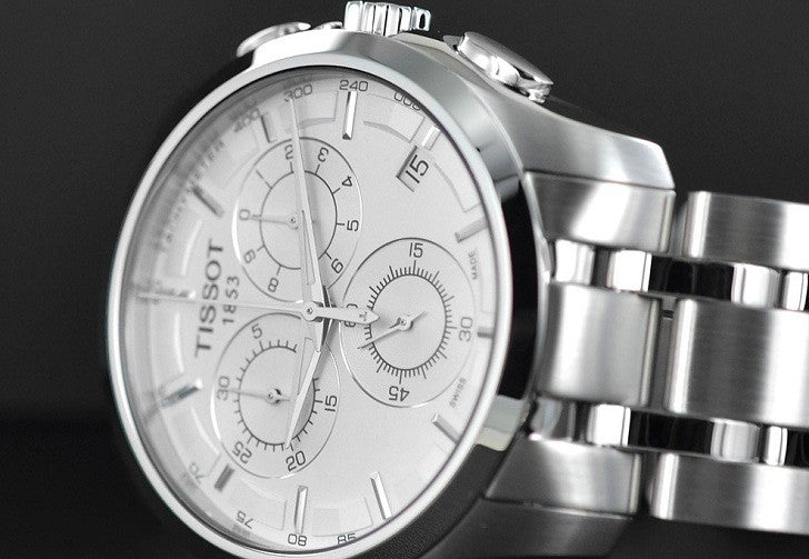 Tissot T Classic Couturier Chronograph White Stainless Steel Quartz Watch For Men - T101.617.11.031.00 Watches Tissot   