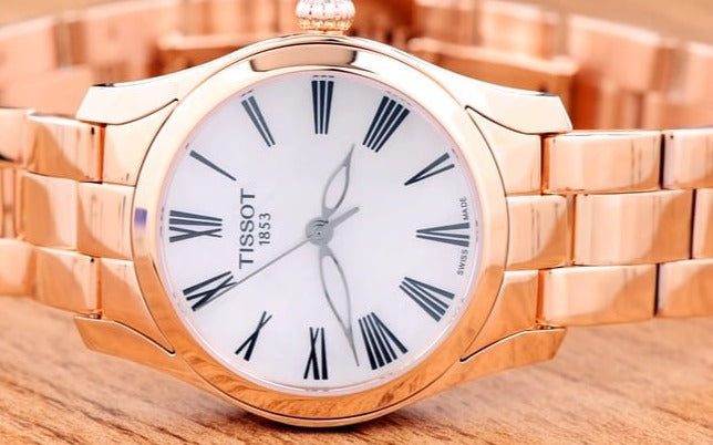 Tissot T Wave Mother of Pearl Dial Rose Gold Stainless Steel Watch For Women - T112.210.33.113.00 Watches Tissot   