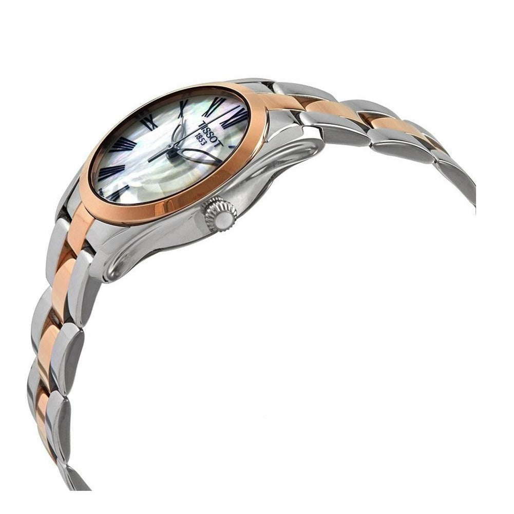 Tissot T Wave Mother of Pearl Dial Two Tone Stainless Steel Strap Watch For Women - T112.210.22.113.01 Watches Tissot   