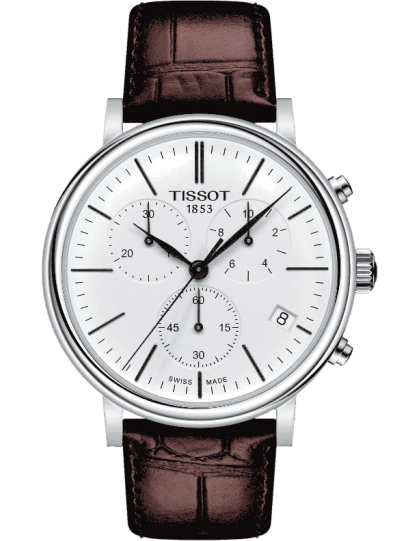 Tissot Carson Premium Chronograph White Dial Brown Leather Strap Watch For Men - T122.417.16.011.00 Watches Tissot   