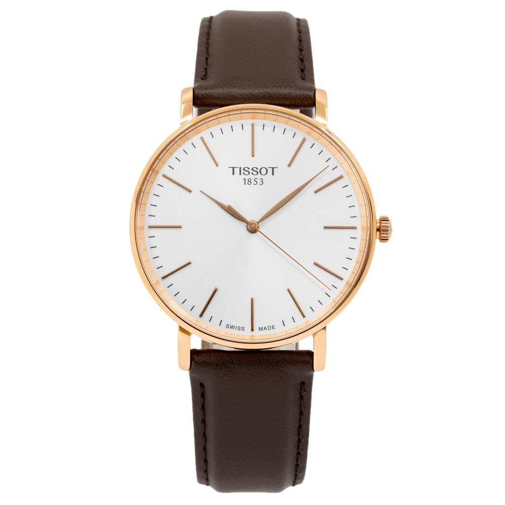 Tissot Everytime Gent Silver Dial Brown Leather Strap Watch for Men - T143.410.36.011.00 Watches Tissot   