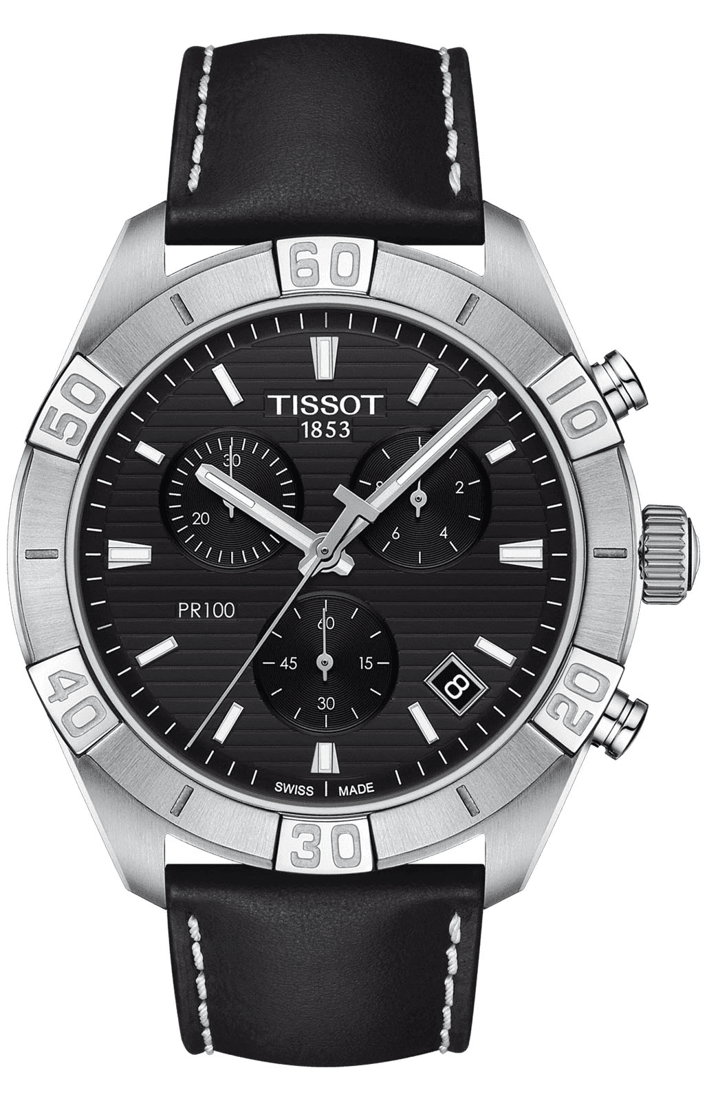 Tissot PR 100 Sport Quartz Chronograph Black Dial Black Leather Strap Watch For Men - T101.617.16.051.00 Watches Tissot   