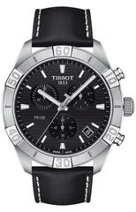 Tissot PR 100 Sport Quartz Chronograph Black Dial Black Leather Strap Watch For Men - T101.617.16.051.00 Watches Tissot   