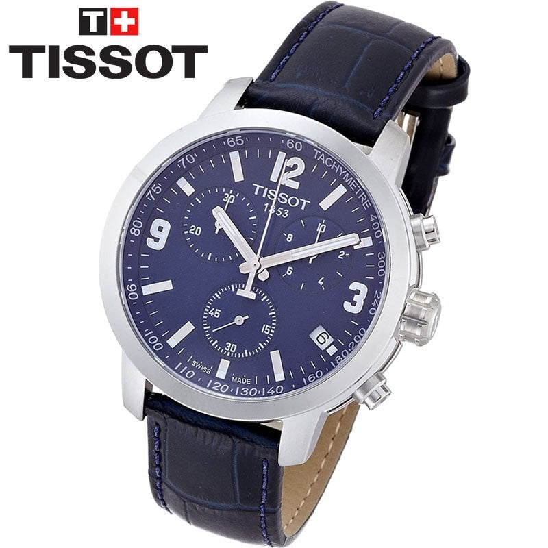 Tissot PRC 200 Chronograph Blue Dial Blue Leather Strap Watch For Men - T055.417.16.047.00 Watches Tissot   