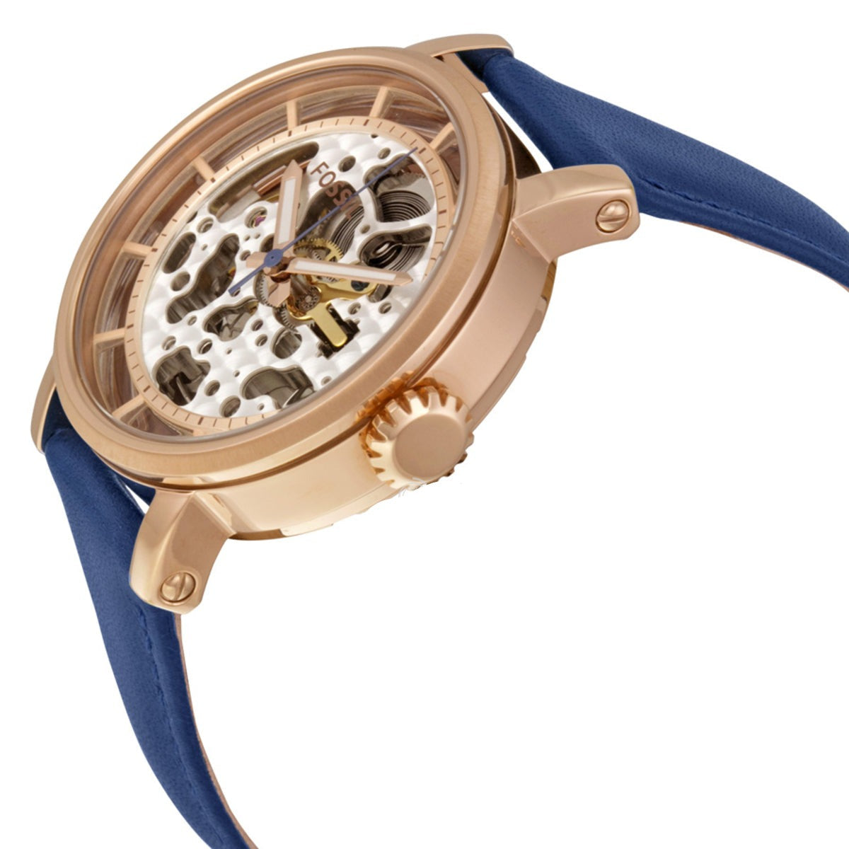 Fossil Original Boyfriend Skeleton White Dial Blue Leather Strap Watch for Women - ME3086 Watches Fossil   