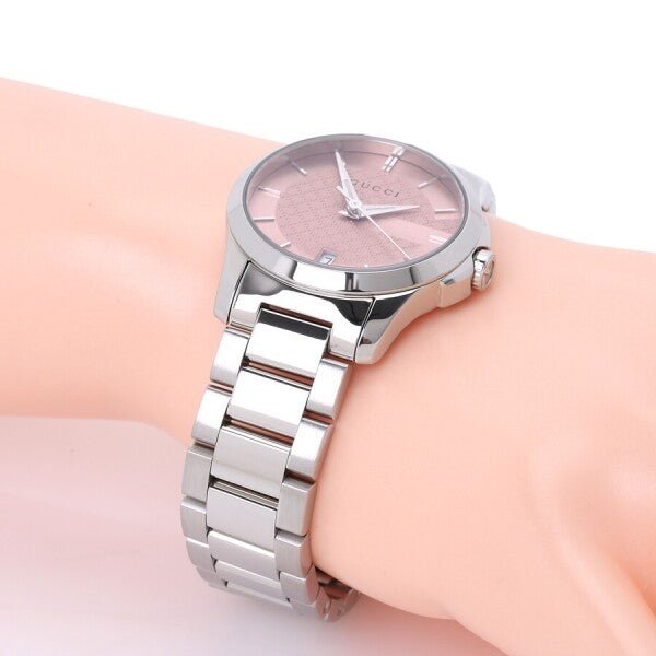 Gucci G Timeless Pink Dial Silver Steel Strap Watch For Women - YA126524 Watches Gucci   