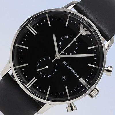 Emporio Armani Gianni Chronograph Black Dial Black Leather Strap Watch For Men - AR0397 Watches Emporio Armani   