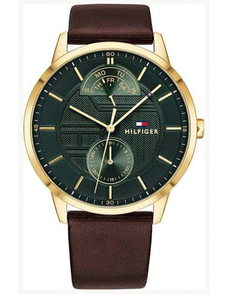 Tommy Hilfiger Hunter Green Dial Brown Leather Strap Watch for Men - 1791607 Watches Tommy Hilfiger   