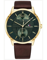 Tommy Hilfiger Hunter Green Dial Brown Leather Strap Watch for Men - 1791607 Watches Tommy Hilfiger   