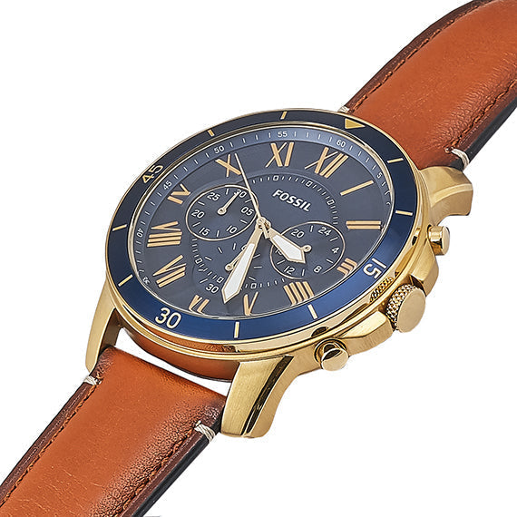 Fossil Grant Sport Chronograph Blue Dial Brown Leather Strap Watch for Men - FS5268 Watches Fossil   