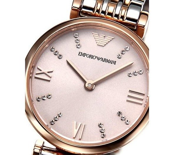 Emporio Armani Gianni T Bar Pink Dial Two Tone Stainless Steel Strap Watch For Women - AR11223 Watches Emporio Armani   