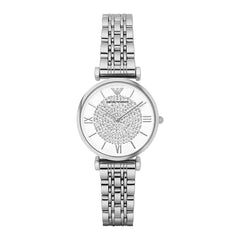 Emporio Armani Gianni T Bar White Crystal Pave Dial Silver Stainless Steel Strap Watch For Women - AR1925 Watches Emporio Armani   