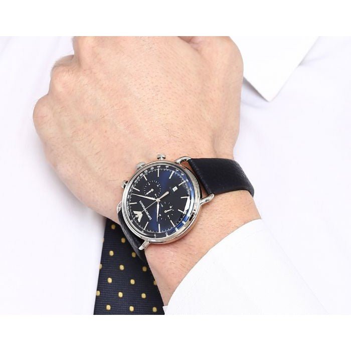 Emporio Armani Aviator Blue Dial Blue Leather Strap Watch For Men - AR11105 Watches Emporio Armani   