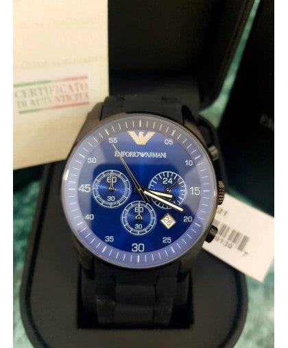 Emporio Armani Sportivo Chronograph Blue Dial Black Strap Watch For Men - AR5921 Watches Emporio Armani   