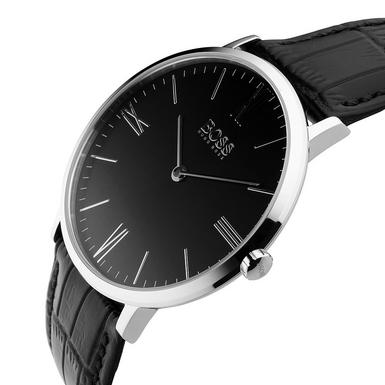 Hugo Boss Jackson Black Dial Black Leather Strap Watch for Men - 1513369 Watches Hugo Boss   