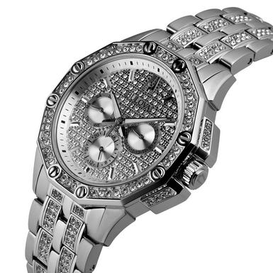 Bulova Crystal Collection Pave Silver Dial with Crystals Silver Steel Strap Watch for Men - 96C134 Watches Bulova   