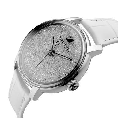 Swarovski Crystalline Hours Silver Dial White Leather Strap Watch for Women - 5295383 Watches Swarovski   