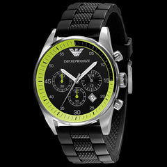 Emporio Armani Chronograph Black Dial Black Rubber Strap Watch For Men - AR5865 Watches Emporio Armani   