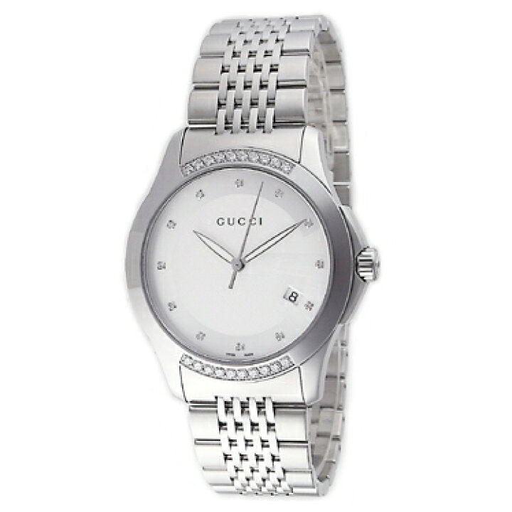 Gucci G Timeless Diamond Silver Dial Silver Steel Strap Watch For Men - YA126407 Watches Gucci   