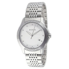 Gucci G Timeless Diamond Silver Dial Silver Steel Strap Watch For Men - YA126407 Watches Gucci   