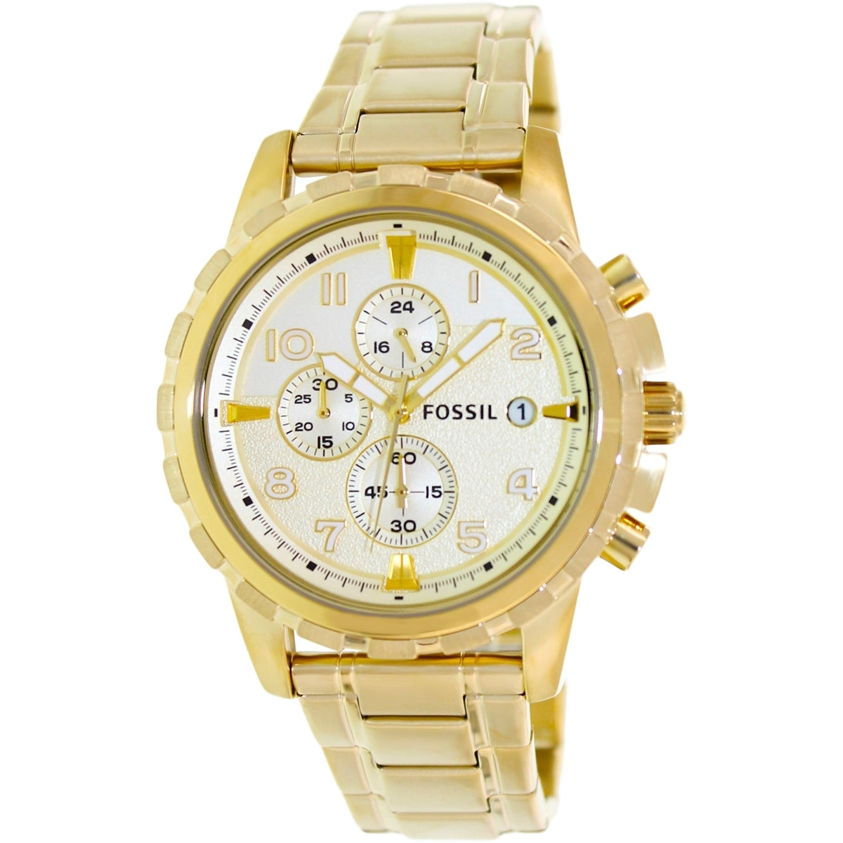 Fossil Dean Chronograph Champagne Dial Gold Steel Strap Watch for Men - FS4867 Watches Fossil   