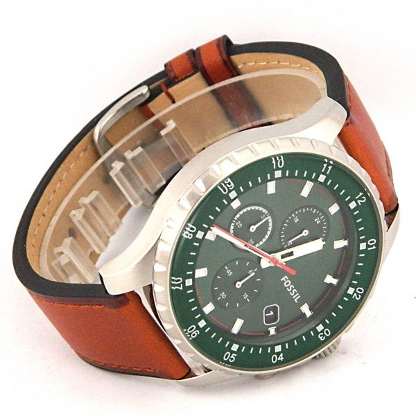 Fossil Dillinger Luggage Chronograph Green Dial Brown Leather Strap Watch for Men - FS5734 Watches Fossil   