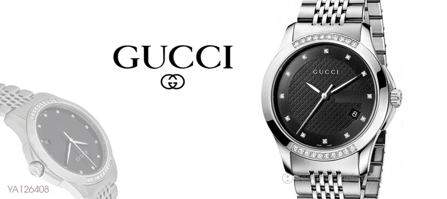 Gucci G Timeless Diamond Black Dial Silver Steel Strap Watch For Women - YA126408 Watches Gucci   