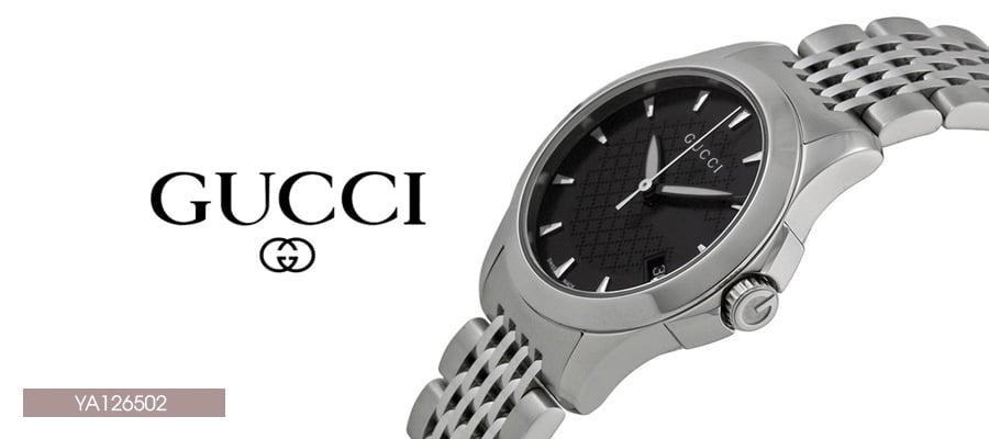 Gucci G Timeless Black Dial Silver Steel Strap Watch For Women - YA126502 Watches Gucci   