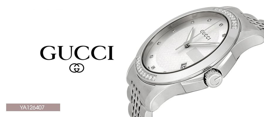 Gucci G Timeless Diamond Silver Dial Silver Steel Strap Watch For Men - YA126407 Watches Gucci   