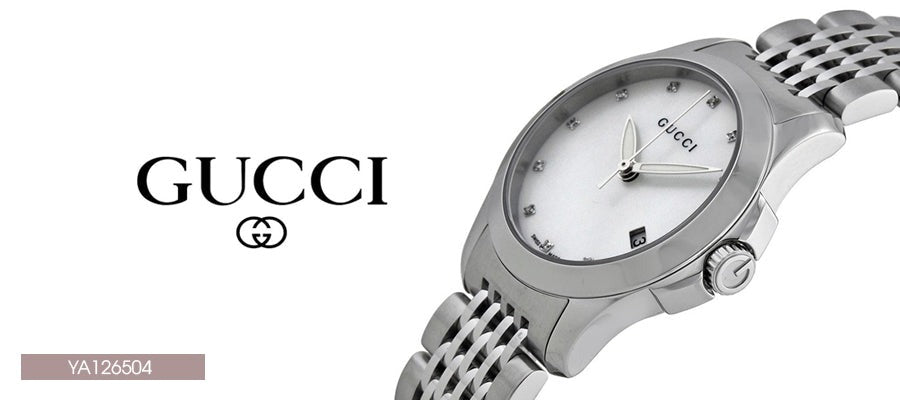 Gucci G Timeless Diamonds Mother of Pearl Dial Silver Steel Strap Watch For Women - YA126504 Watches Gucci   