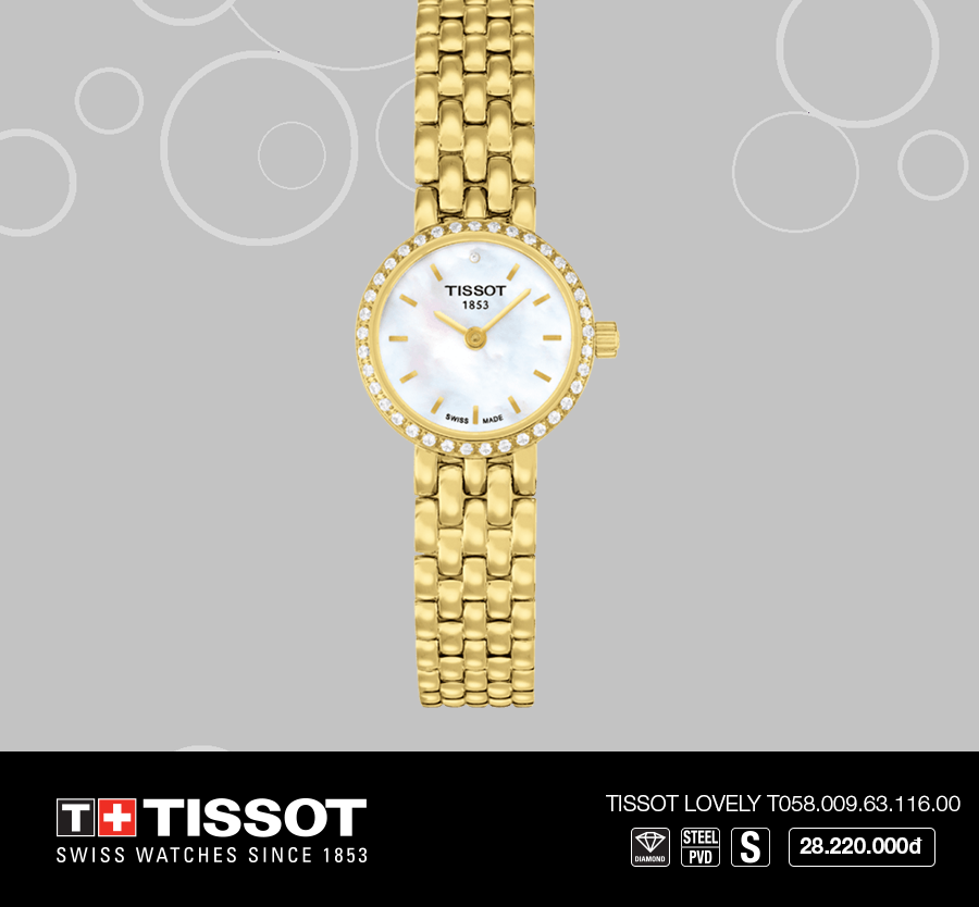 Tissot T-Lady Lovely Mother of Pearl Dial Gold Stainless Steel Watch For Women - T058.009.63.116.00 Watches Tissot   