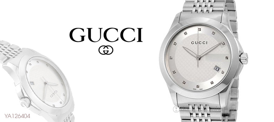 Gucci G Timeless Diamonds Silver Dial Silver Steel Strap Watch For Men - YA126404 Watches Gucci   