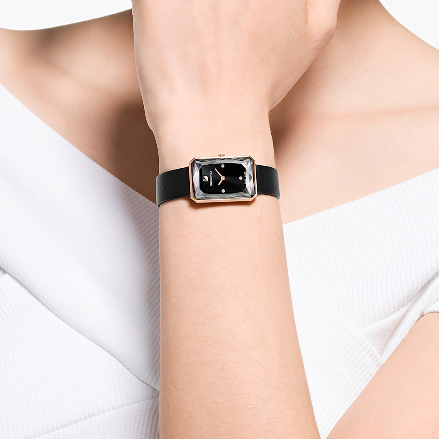 Swarovski Uptown Black Dial Black Leather Strap Watch for Women - 5547710 Watches Swarovski   