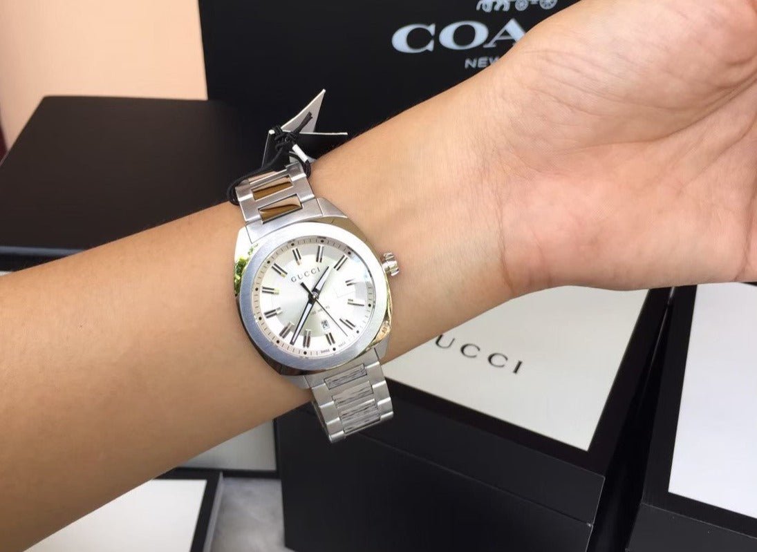 Gucci G Timeless GG2570 Silver Dial Silver Steel Strap Watch For Men - YA142402 Watches Gucci   