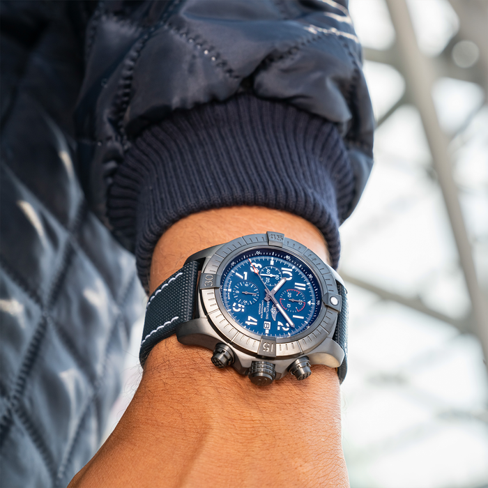 Breitling Super Avenger Chronograph 48 Night Mission Blue Dial Blue Leather Strap Watch for Men - V13375101C1X2 Watches Breitling   