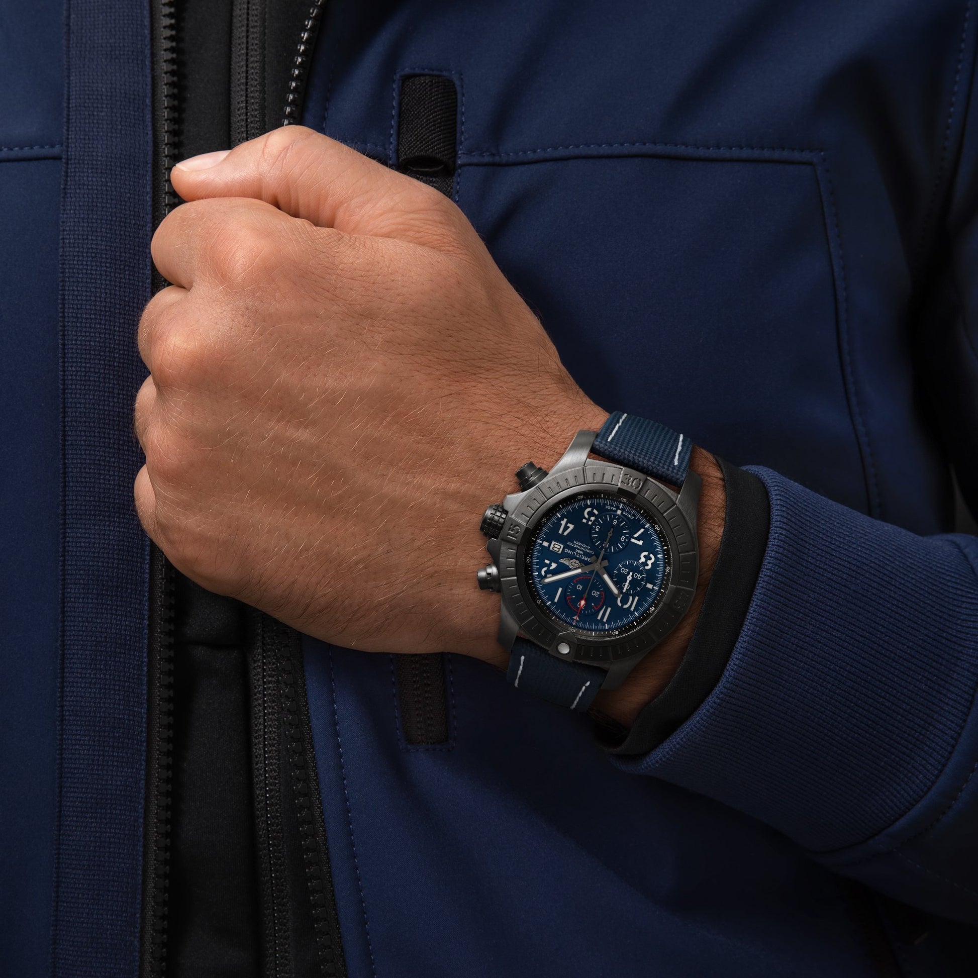 Breitling Super Avenger Chronograph 48 Night Mission Blue Dial Blue Leather Strap Watch for Men - V13375101C1X2 Watches Breitling   