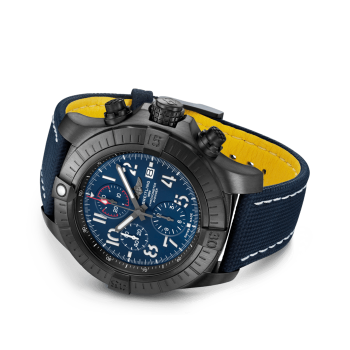 Breitling Super Avenger Chronograph 48 Night Mission Blue Dial Blue Leather Strap Watch for Men - V13375101C1X2 Watches Breitling   