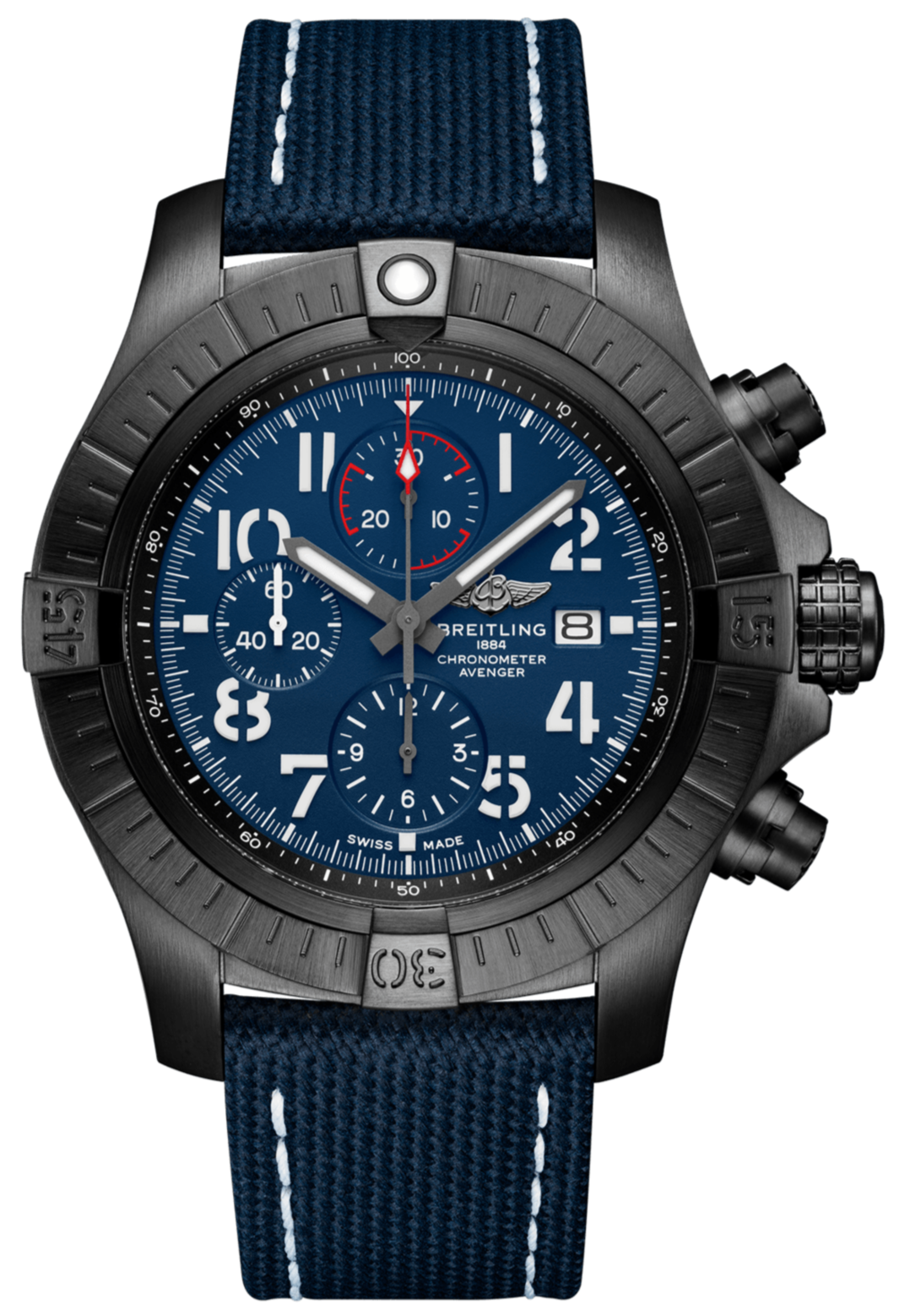 Breitling Super Avenger Chronograph 48 Night Mission Blue Dial Blue Leather Strap Watch for Men - V13375101C1X2 Watches Breitling   