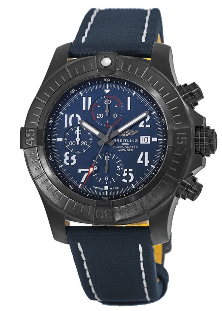 Breitling Super Avenger Chronograph 48 Night Mission Blue Dial Blue Leather Strap Watch for Men - V13375101C1X2 Watches Breitling   