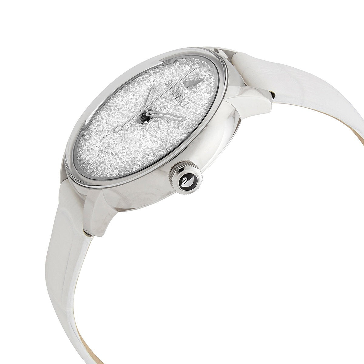 Swarovski Crystalline Hours Silver Dial White Leather Strap Watch for Women - 5295383 Watches Swarovski   