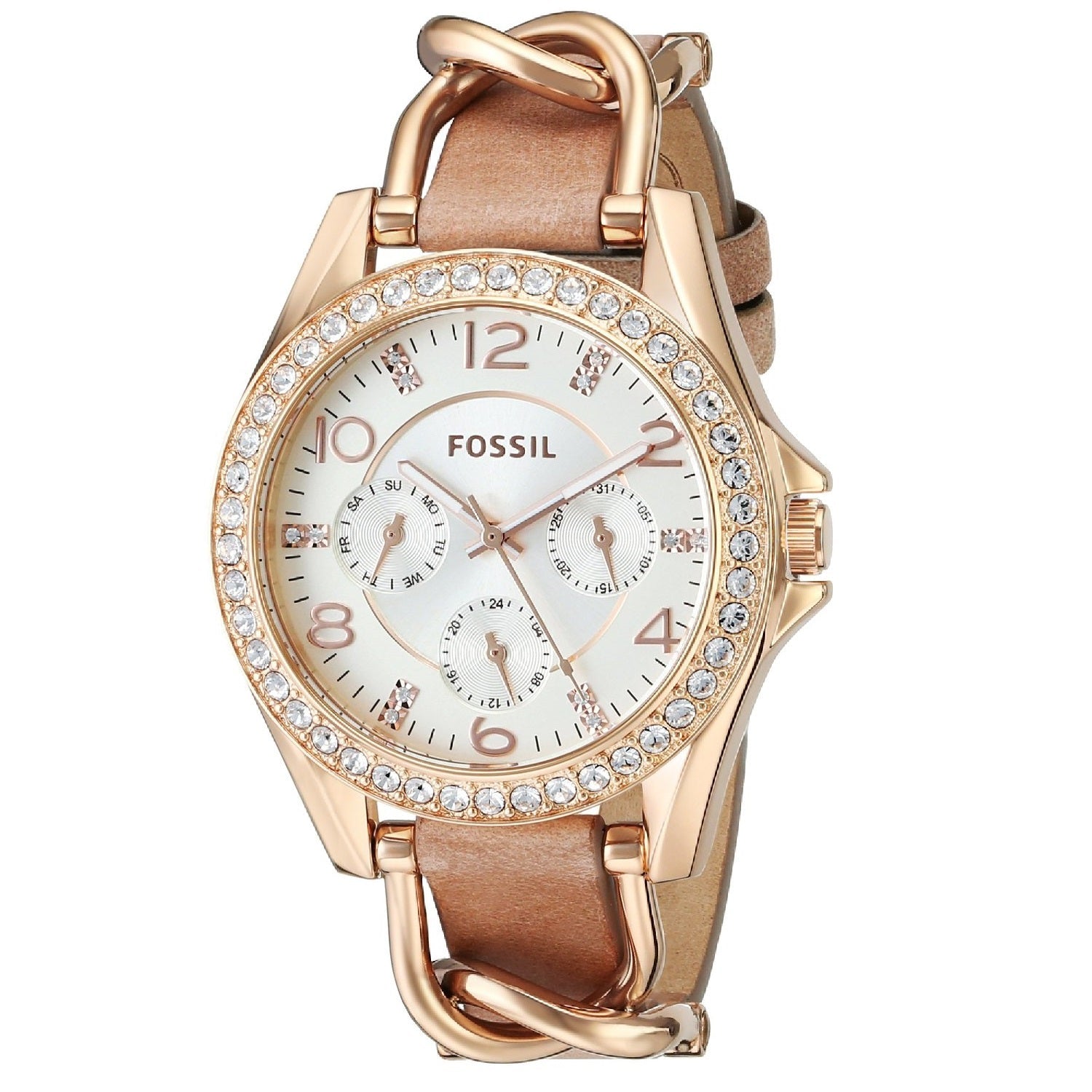 Fossil Riley White Dial Sand Leather Strap Watch for Women - ES3466 Watches Fossil   