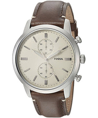 Fossil Townsman Chronograph White Dial Brown Leather Strap Watch for Men - FS5350 Watches Fossil   