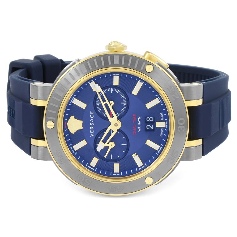 Versace V Extreme Chronograph Blue & Gold Tone Dial Blue Rubber Strap Watch for Men - VCN010017 Watches Versace   