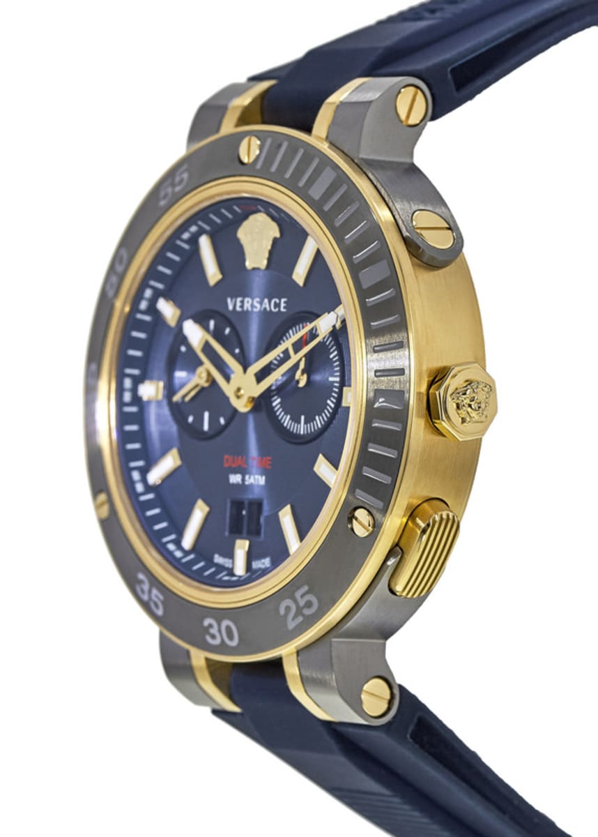 Versace V Extreme Chronograph Blue & Gold Tone Dial Blue Rubber Strap Watch for Men - VCN010017 Watches Versace   