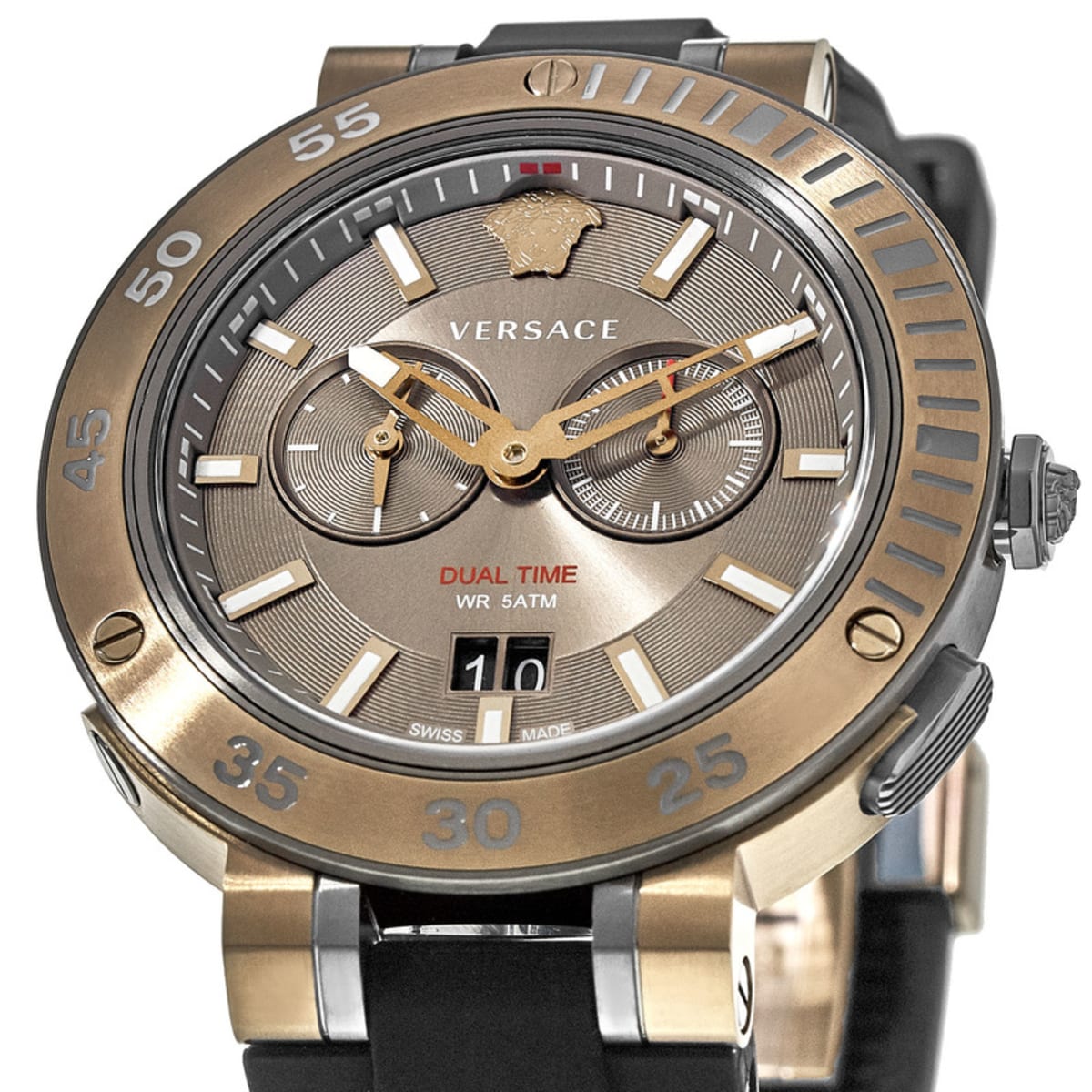 Versace V Extreme Chronograph Brown Tone Dial Black Rubber Strap Watch for Men - VCN030017 Watches Versace   