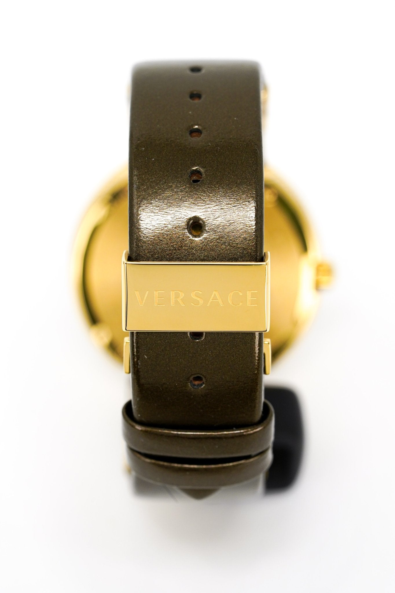 Versace V Metal Icon Gold Dial Brown Strap Watch for Women - VLC130016 Watches Versace   