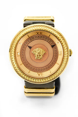 Versace V Metal Icon Gold Dial Brown Strap Watch for Women - VLC130016 Watches Versace   