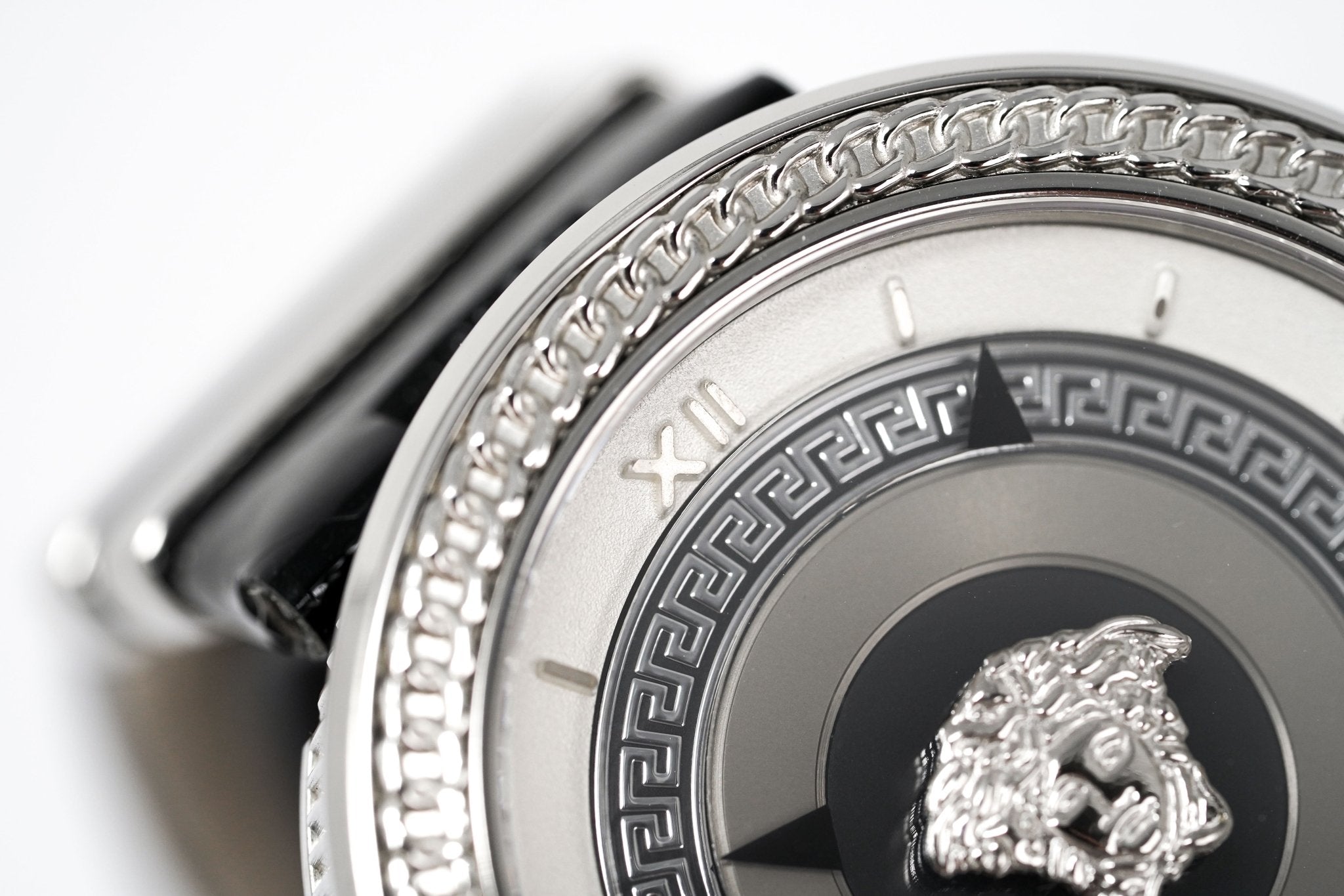 Versace V Metal Icon Silver Dial Black & Silver Strap Watch for Women - VLC010014 Watches Versace   